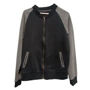 Morse Code Mens Bomber Quilted Jacket Size Large Black Gray Full Zip Relaxed Fit